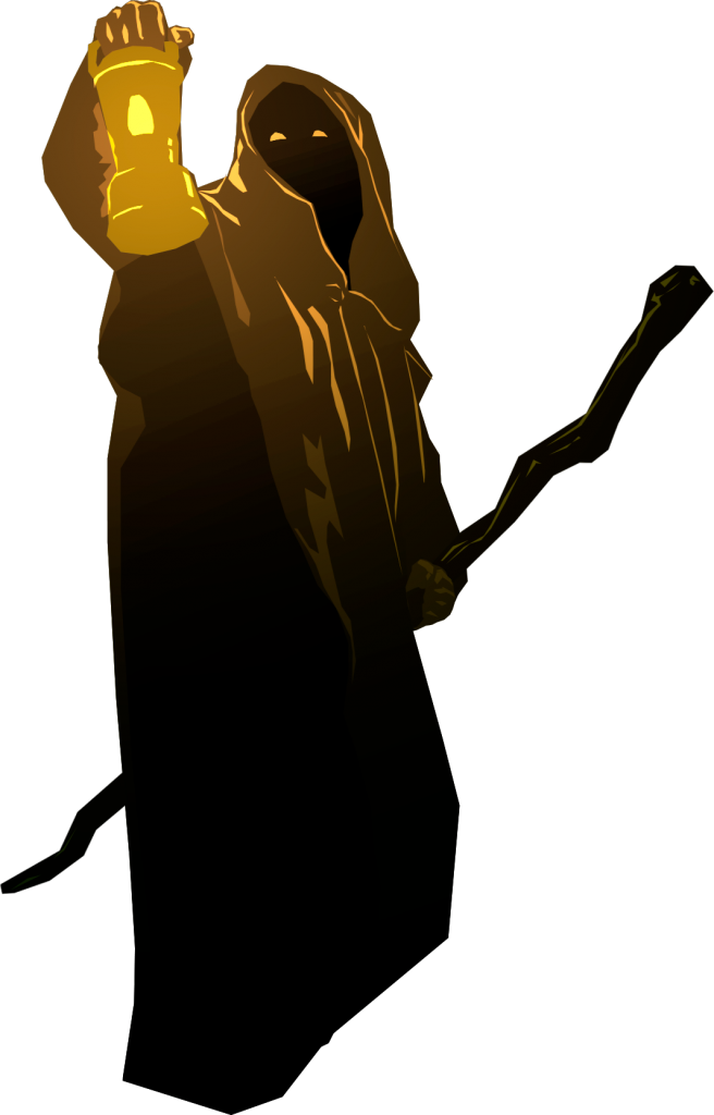 Illustration of a hooded figure holding a lantern
